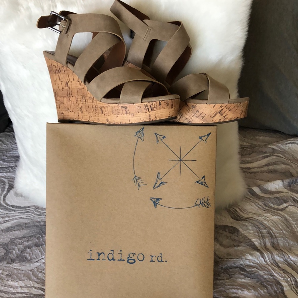 Taupe cork wedge sandals